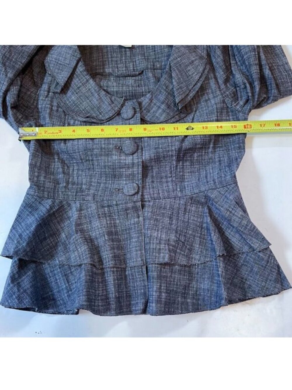 ACORN Vintage Style Portrait Collar Ruffle Peplum Jacket Blazer Top Small - Picture 7 of 9